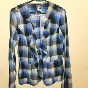 Free People plaid long sleeve ruffle front shirt Size 8